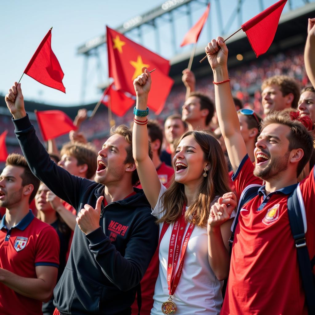 A dozen enthusiastic fans cheering their team on