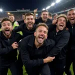 Fans celebrating in black attire