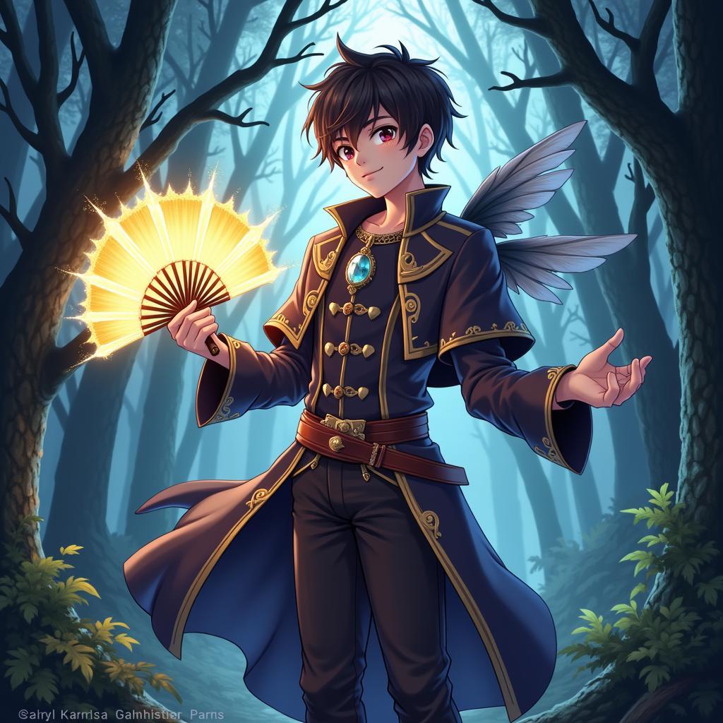 Anime Boy with Fan - Fantasy Setting