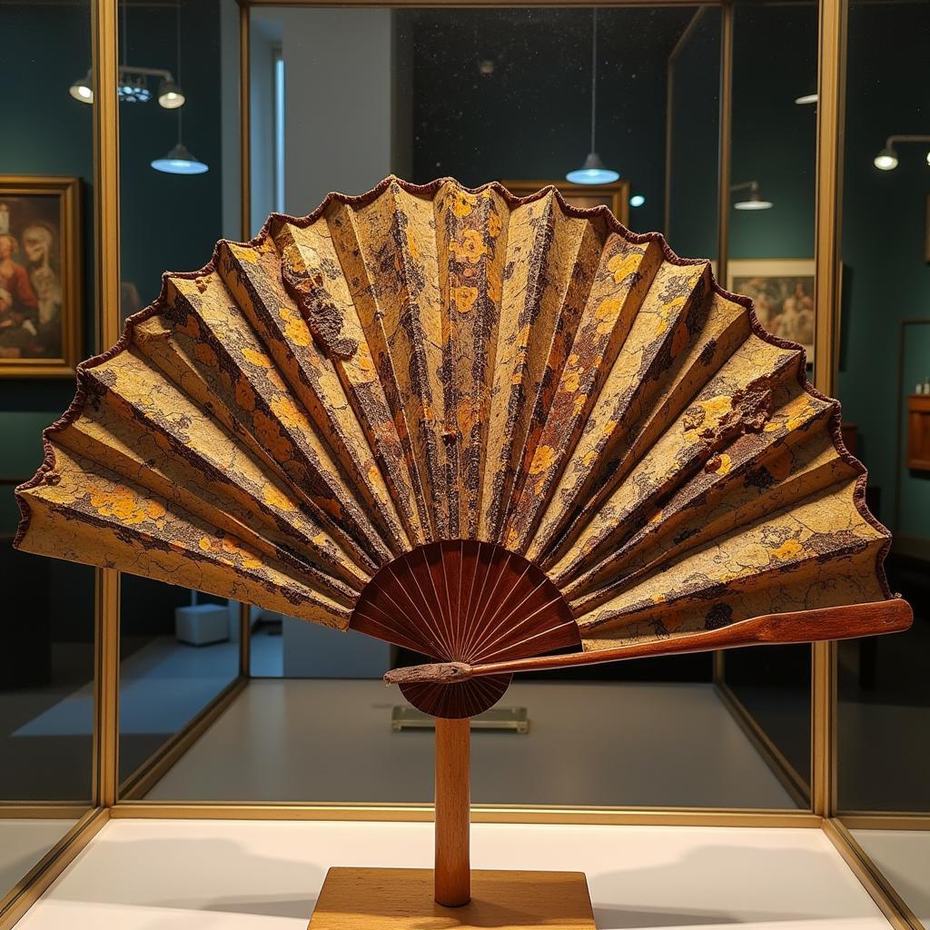 Antique insect wing fan on display in a museum