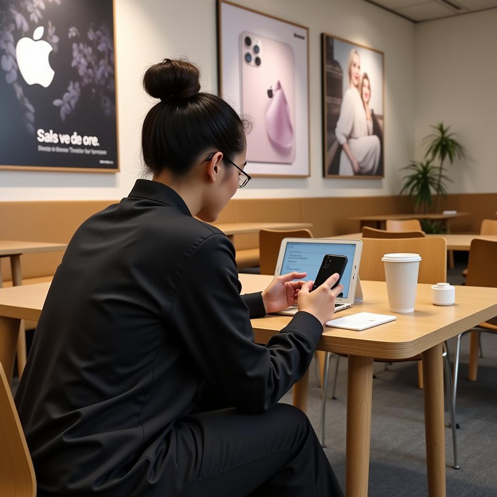 Apple employee with a Samsung phone