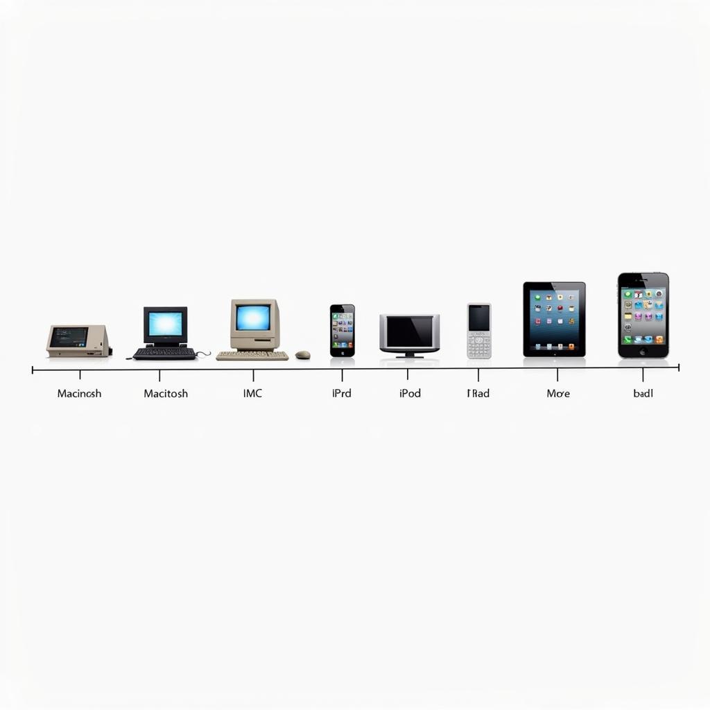 Evolution of Apple products from the early Macintosh to the modern iPhone.