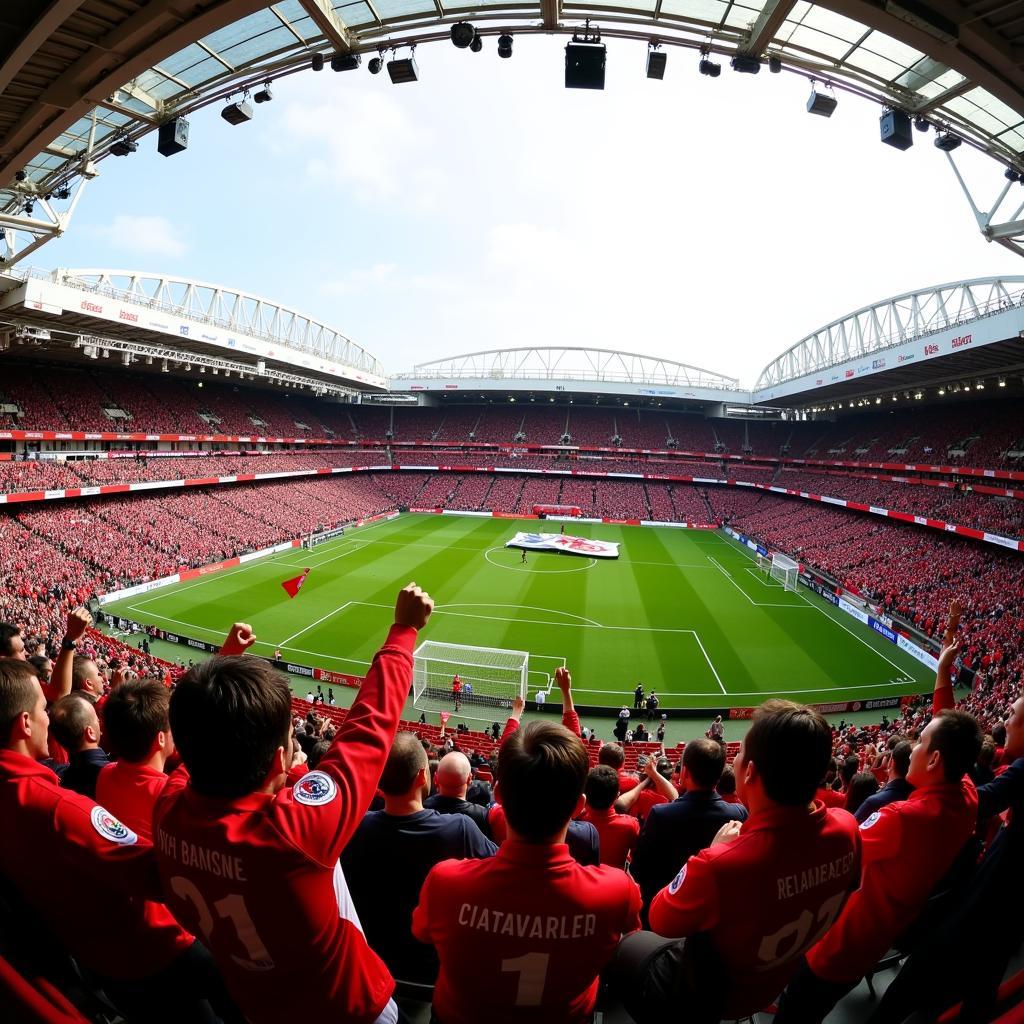 Arsenal fans cheering at the Emirates Stadium