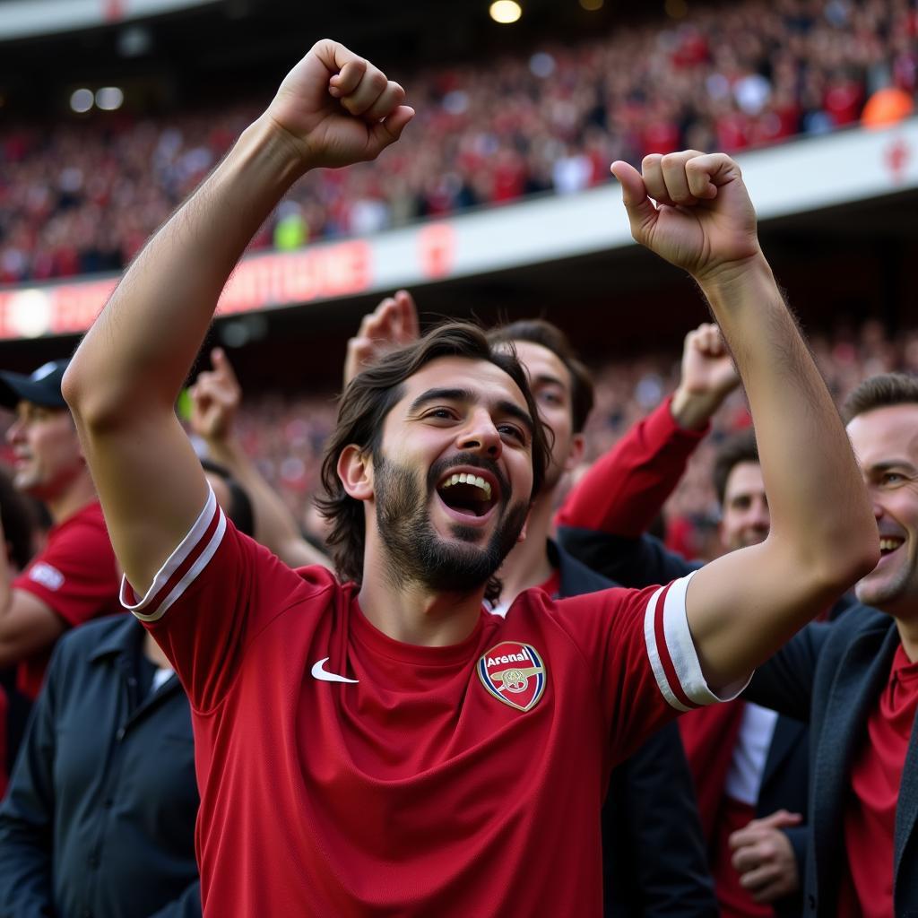 Arsenal Fans Celebrating a Goal at the Emirates Stadium