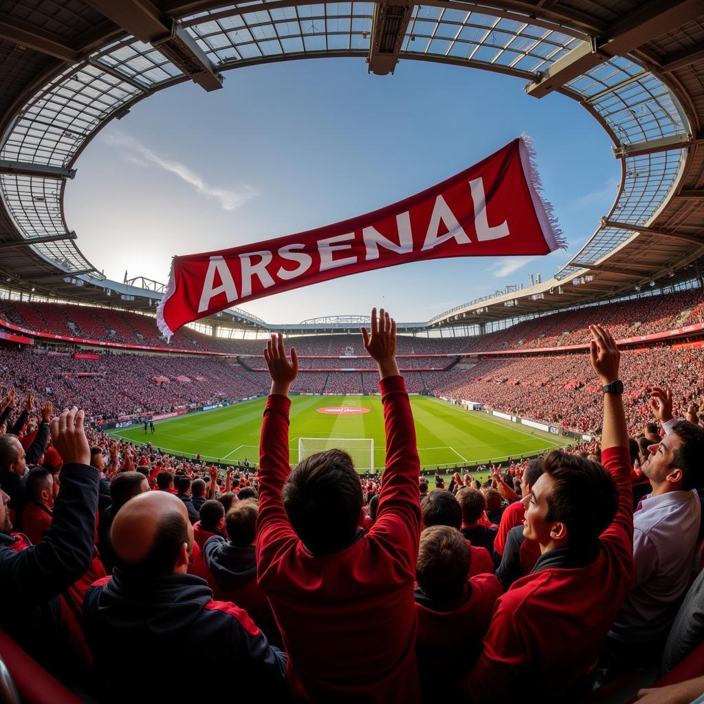 Arsenal fans celebrating a goal at the Emirates Stadium