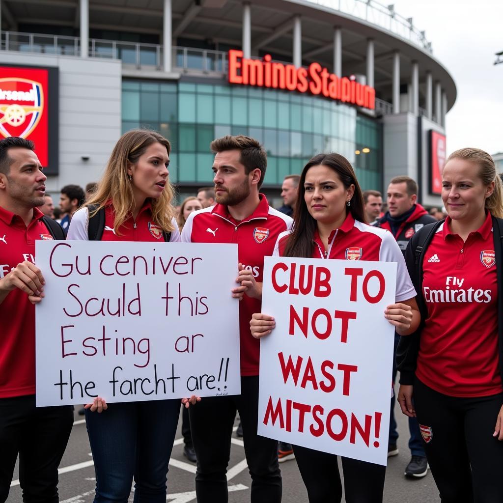 Arsenal fans protesting outside the Emirates Stadium