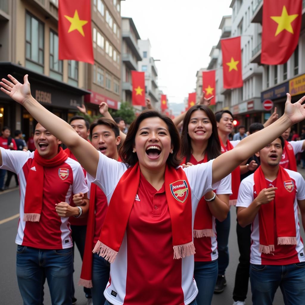 Arsenal Fans in Vietnam Celebrating a Goal