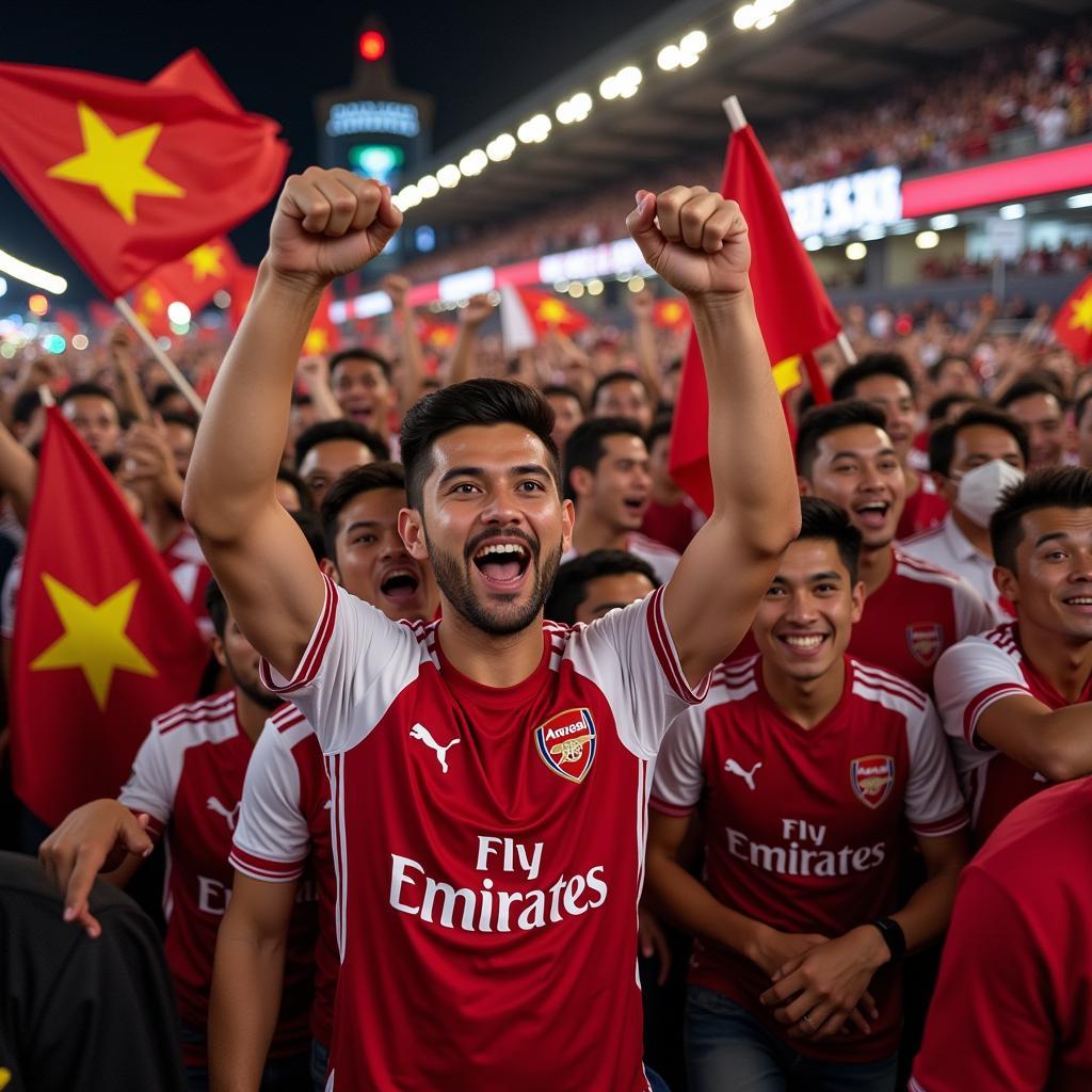 Vietnamese Arsenal fans celebrating a victory