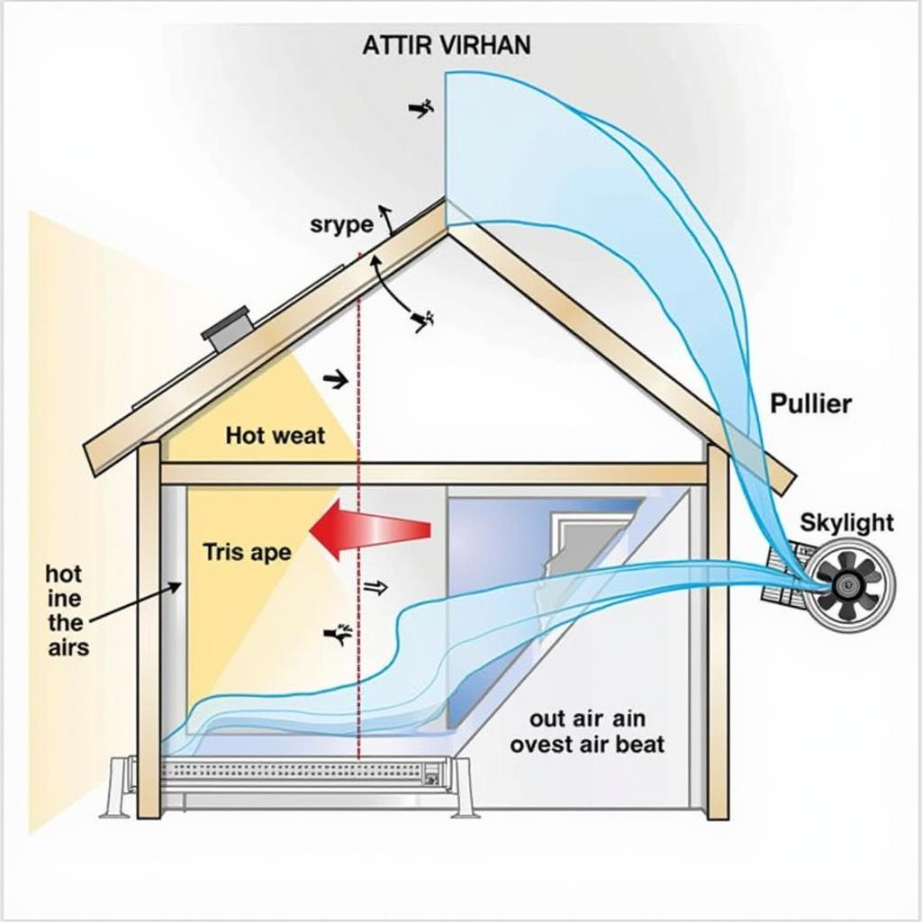 Diagram of Attic Ventilation System with Fan and Skylight