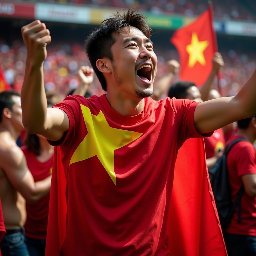 Authentic Vietnamese Fan Celebrating a Goal