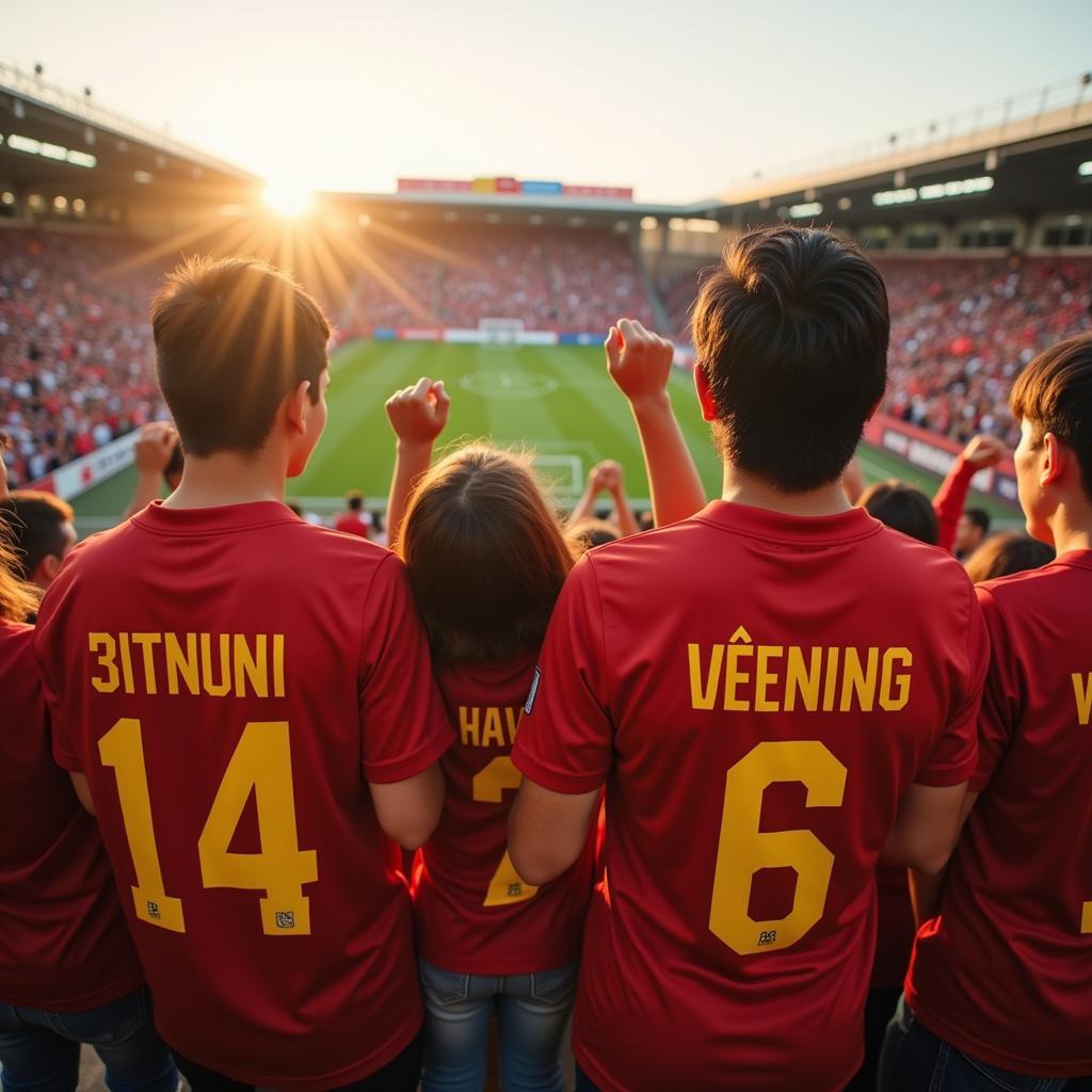 Authentic Vietnamese Fan Family at a Football Match