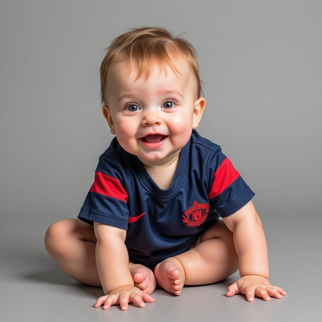 Baby wearing a football jersey