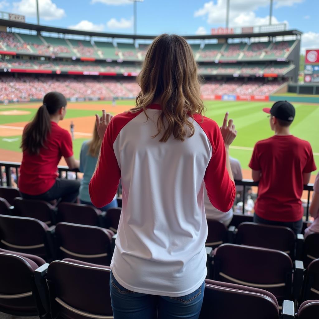 Baseball Stadium Fan Wearing Cotton T-Shirt