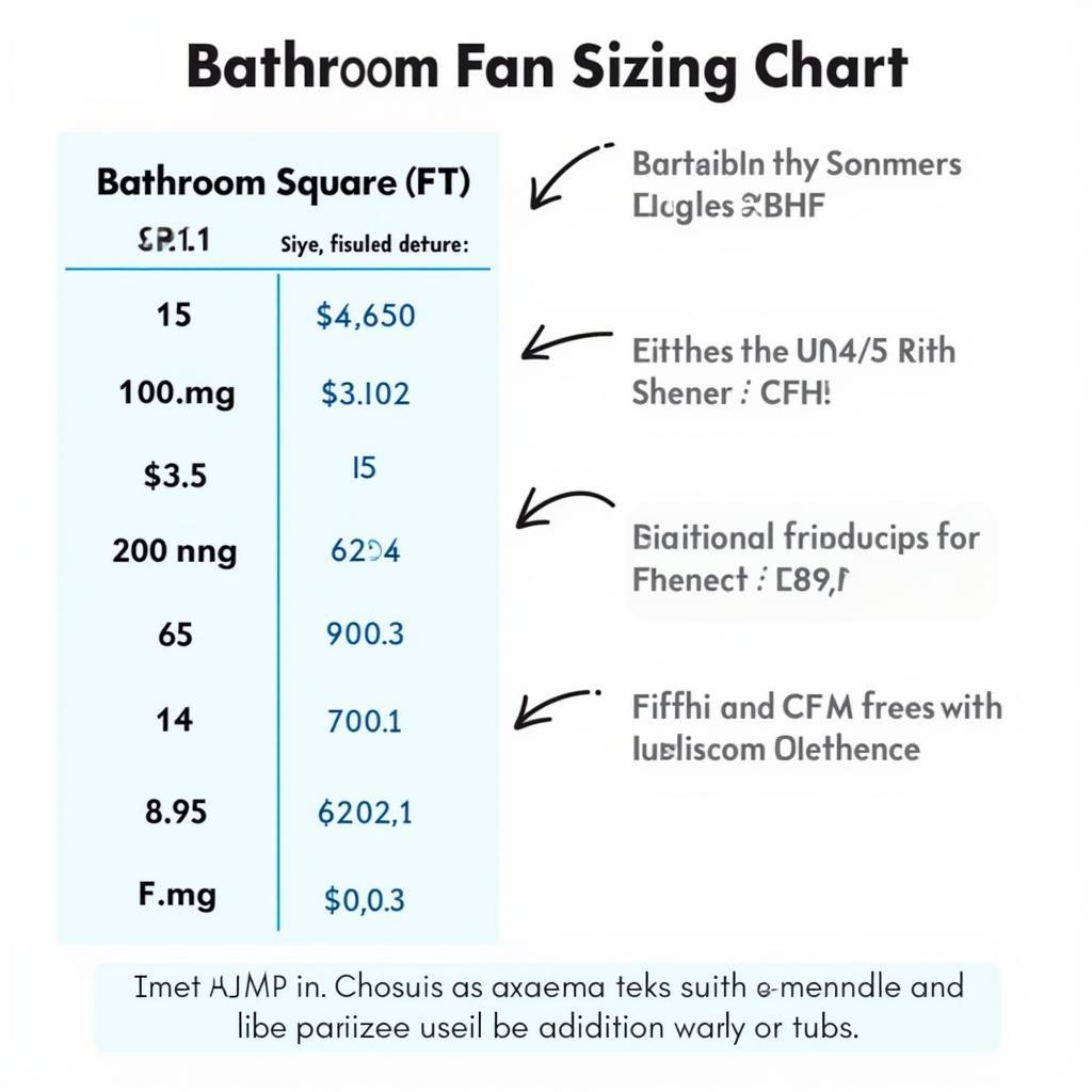 Example Bathroom Fan Sizing Chart