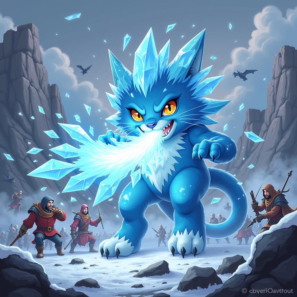 Ice Crystal Cat in Action - Fan Art Depiction