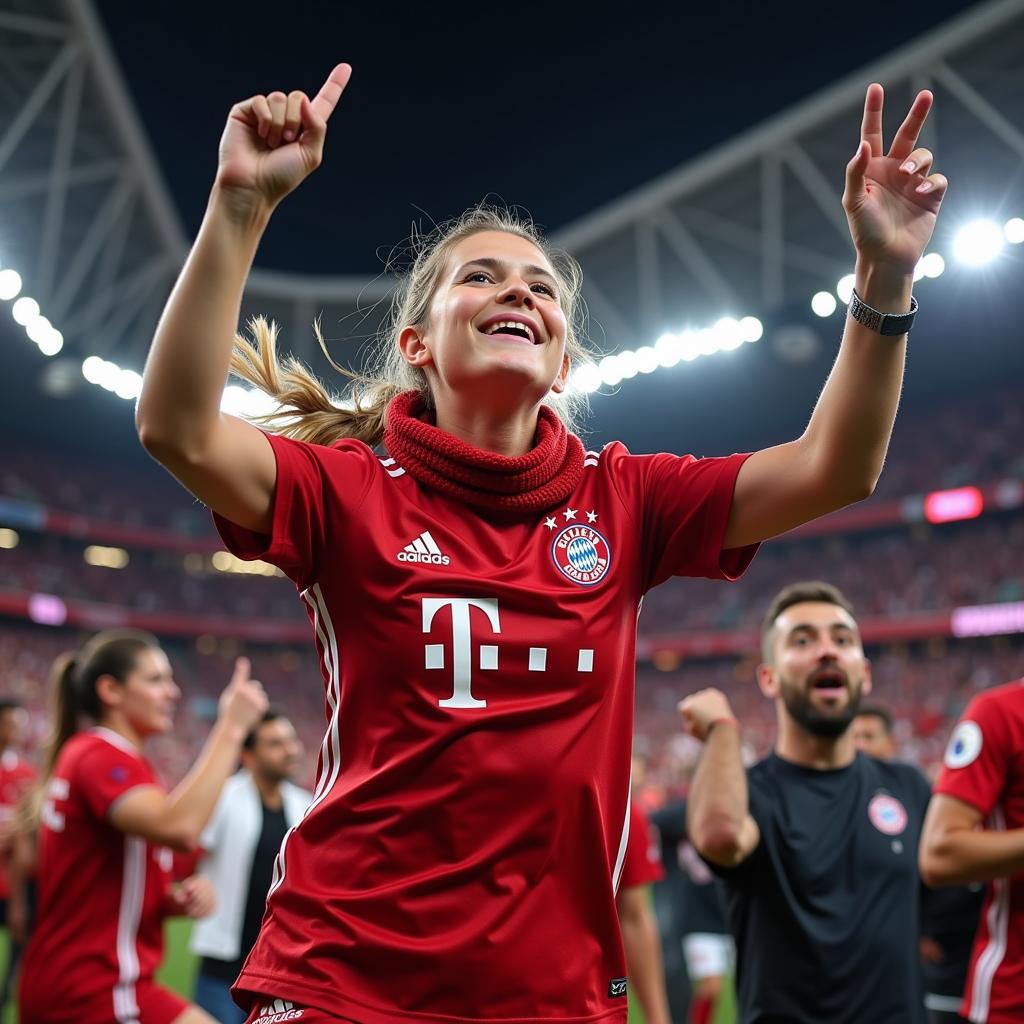 Fans girl celebrating a Bayern Munich goal