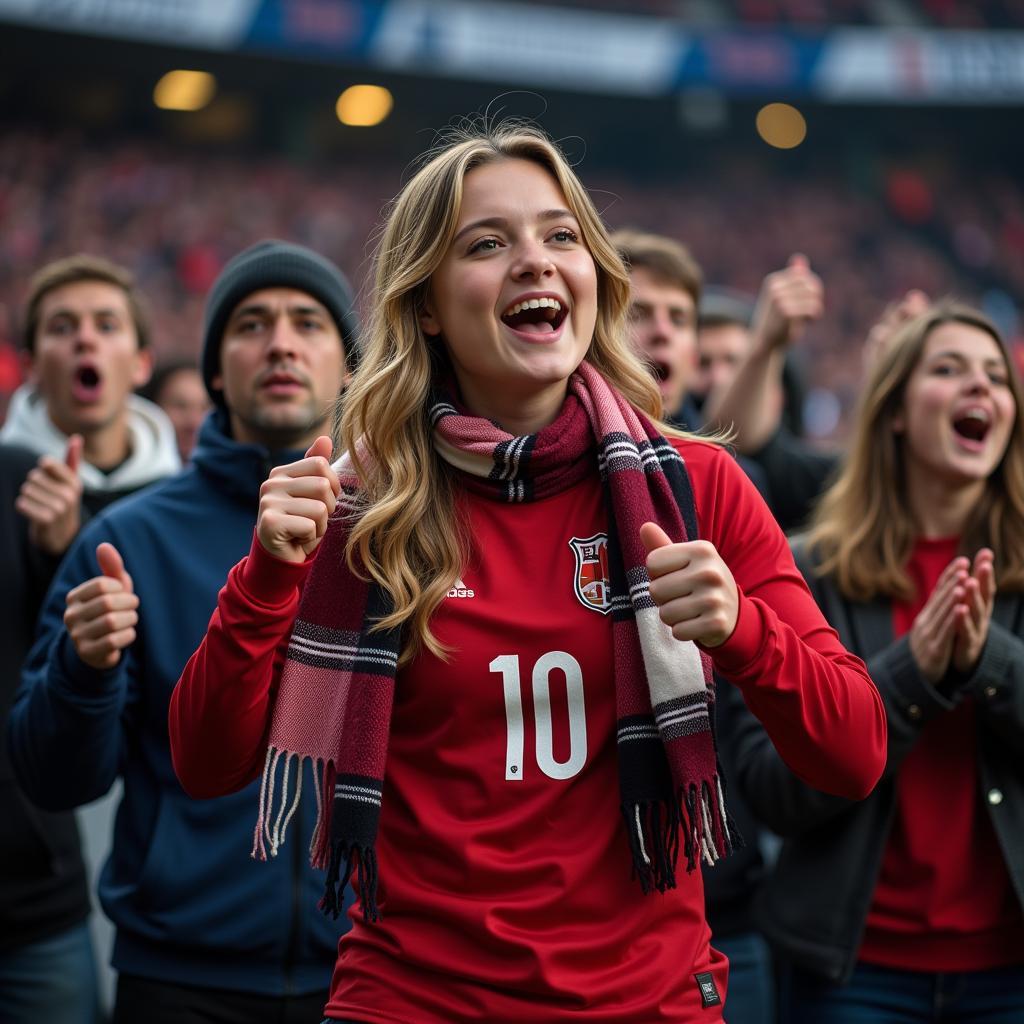 Beautiful Girl Football Fan Cheering in Stadium