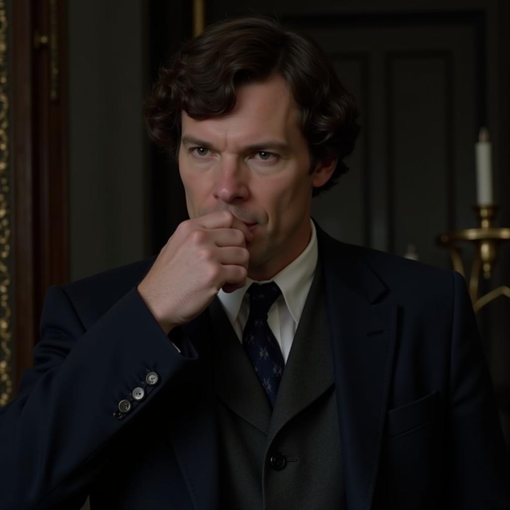 Benedict Cumberbatch as Sherlock Holmes: A captivating portrait of the actor in his iconic role.