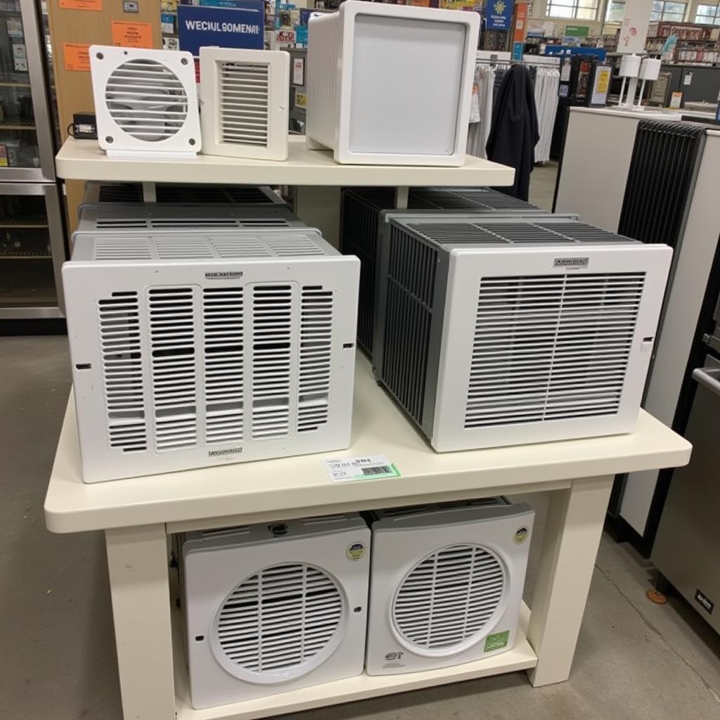 Various Kitchen Exhaust Fans on Display in a Store