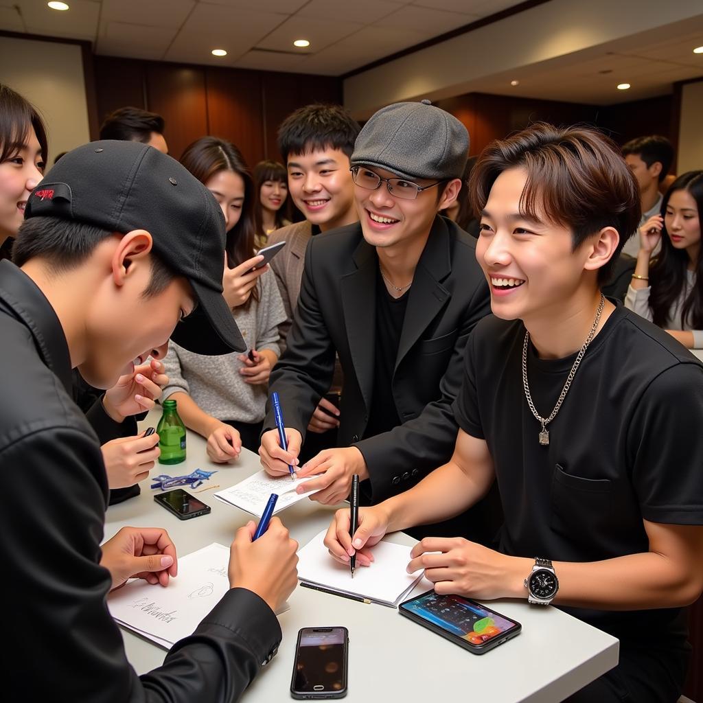 BigBang interacting with VIPs at a fanmeeting in Japan