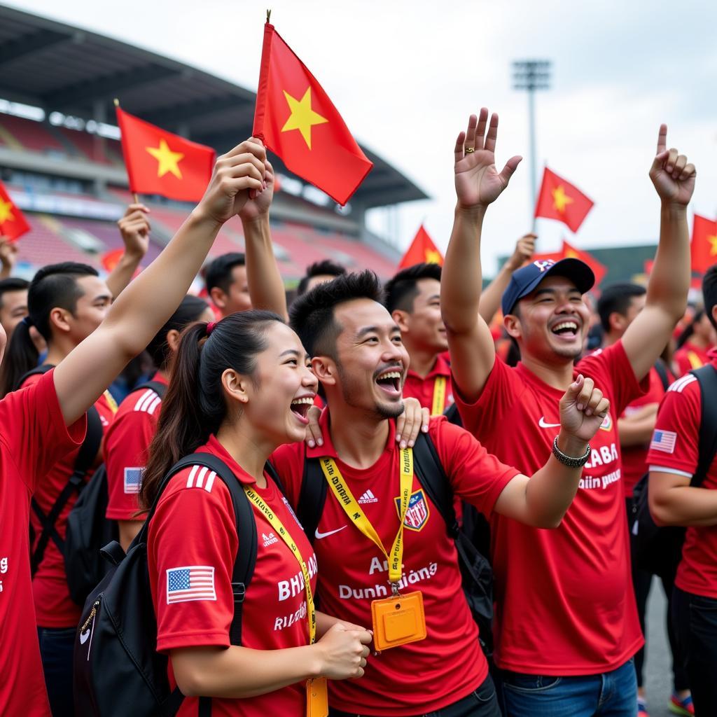 Binh Duong fan club members gathering for a pre-match celebration