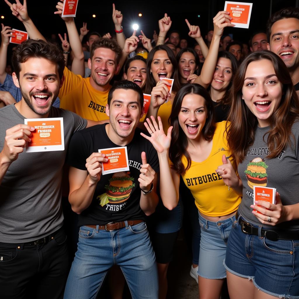 Bitburger Fan Force One Winners Celebrating: A group of fans celebrating their winning of a Bitburger Fan Force One experience.