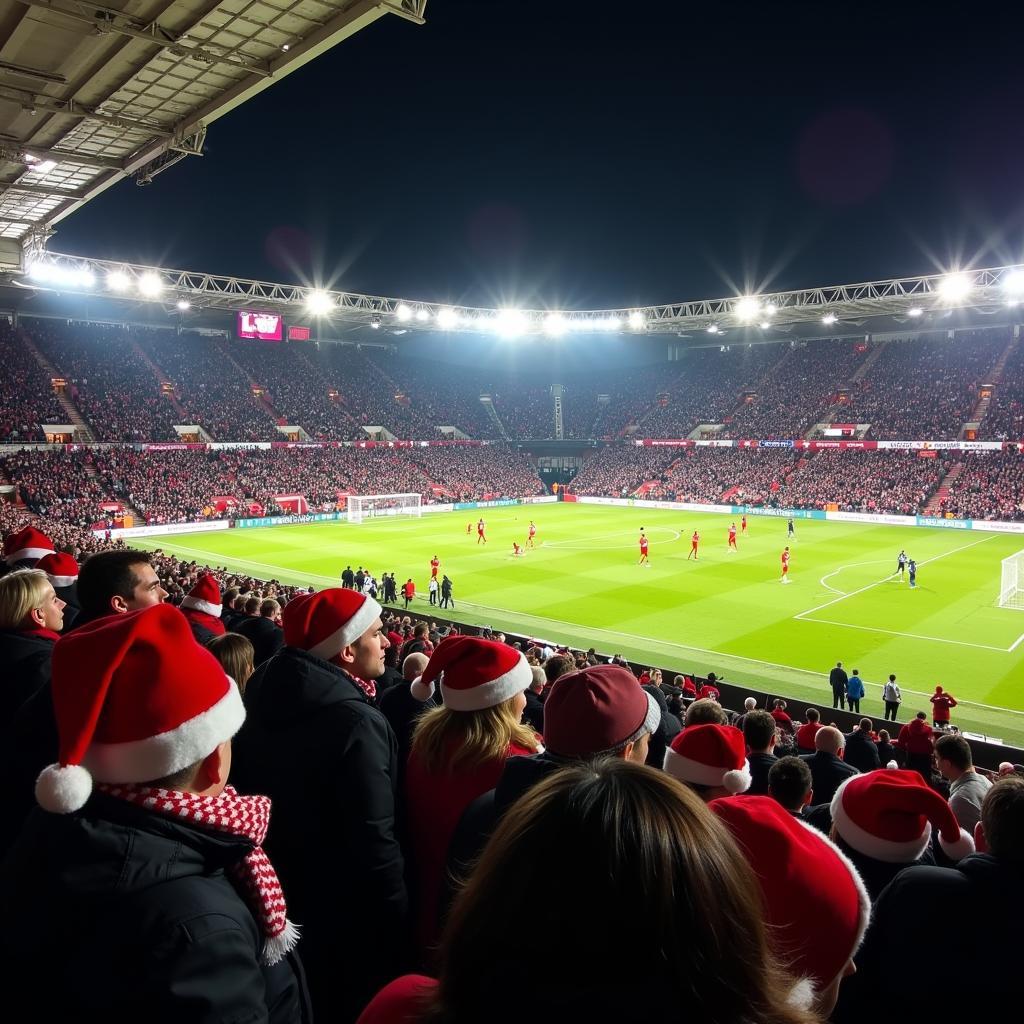 Cheering crowd at a Boxing Day football match