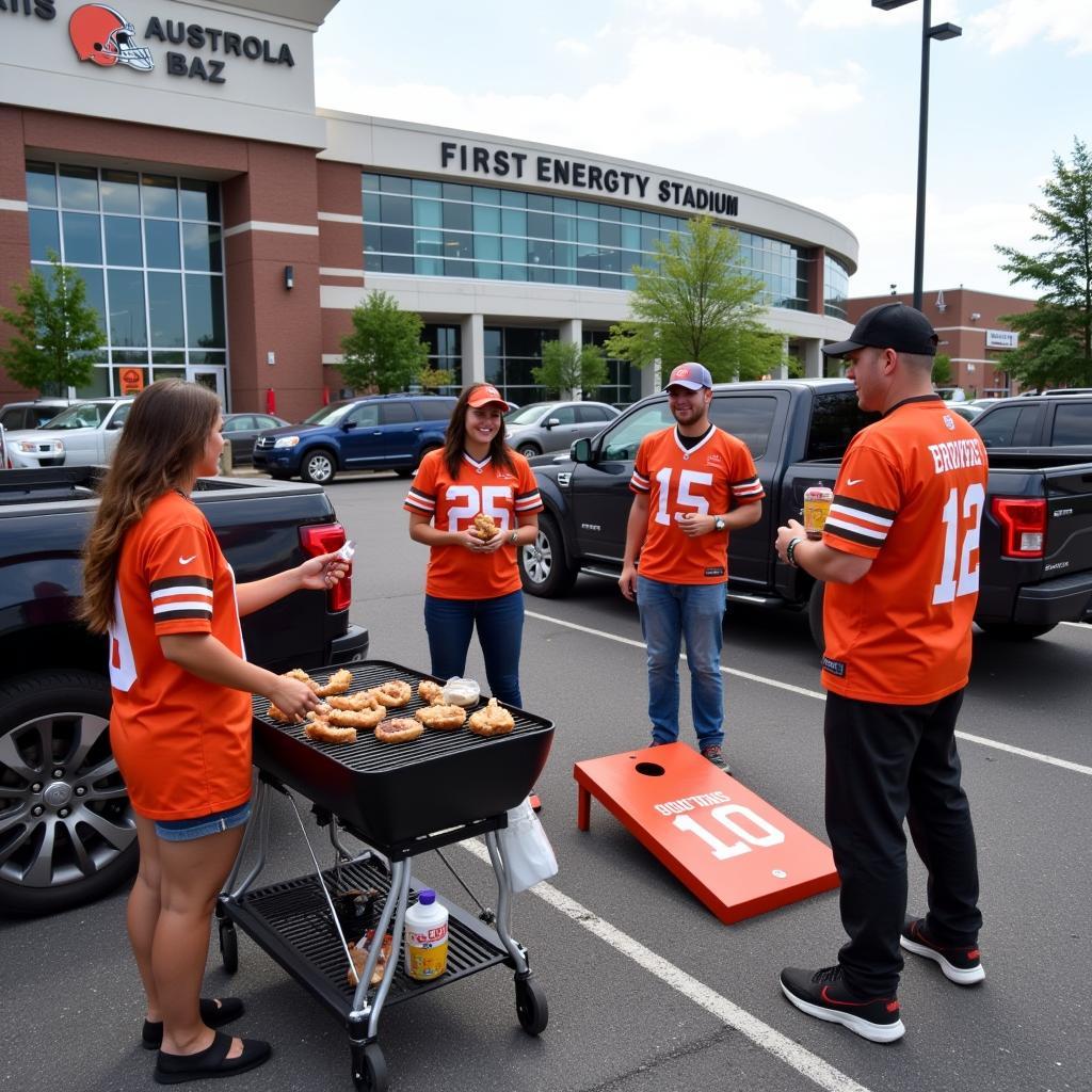 Browns fans tailgating before a game.