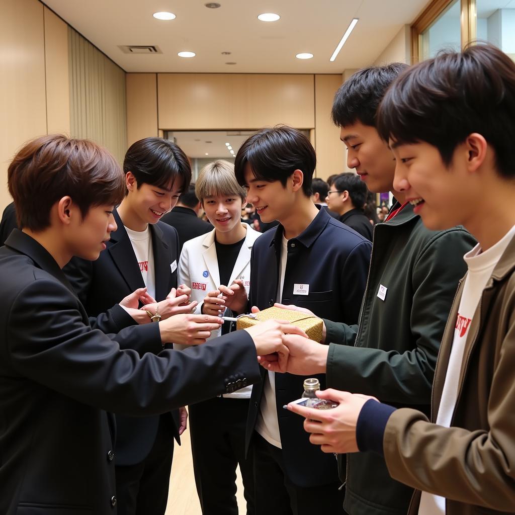 BTS interacting with fans at a fan meeting in Tokyo