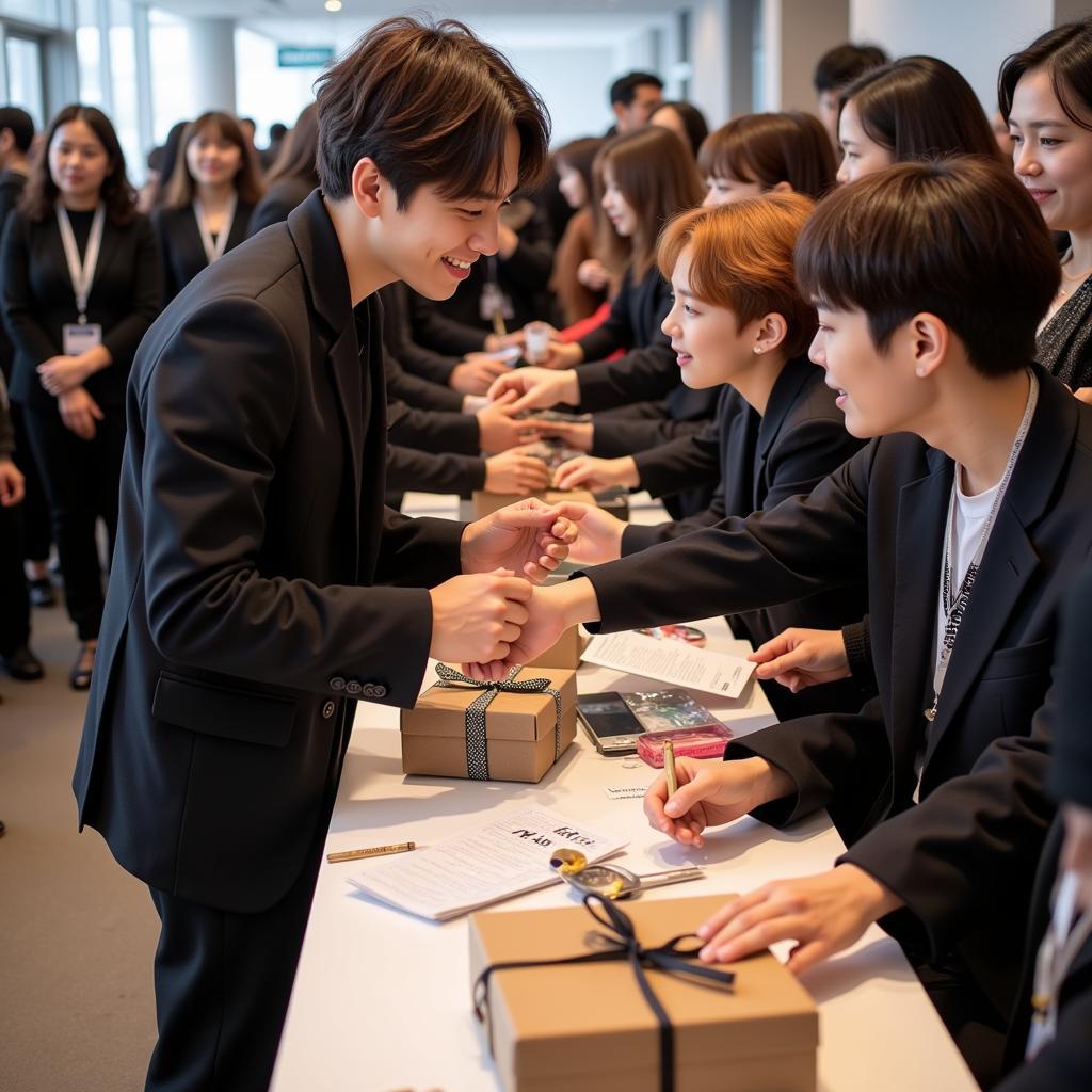 BTS V interacting with fans at a fansign event