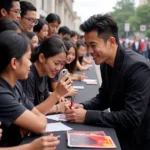 Bùi Tiến Dũng signing autographs and taking selfies with fans