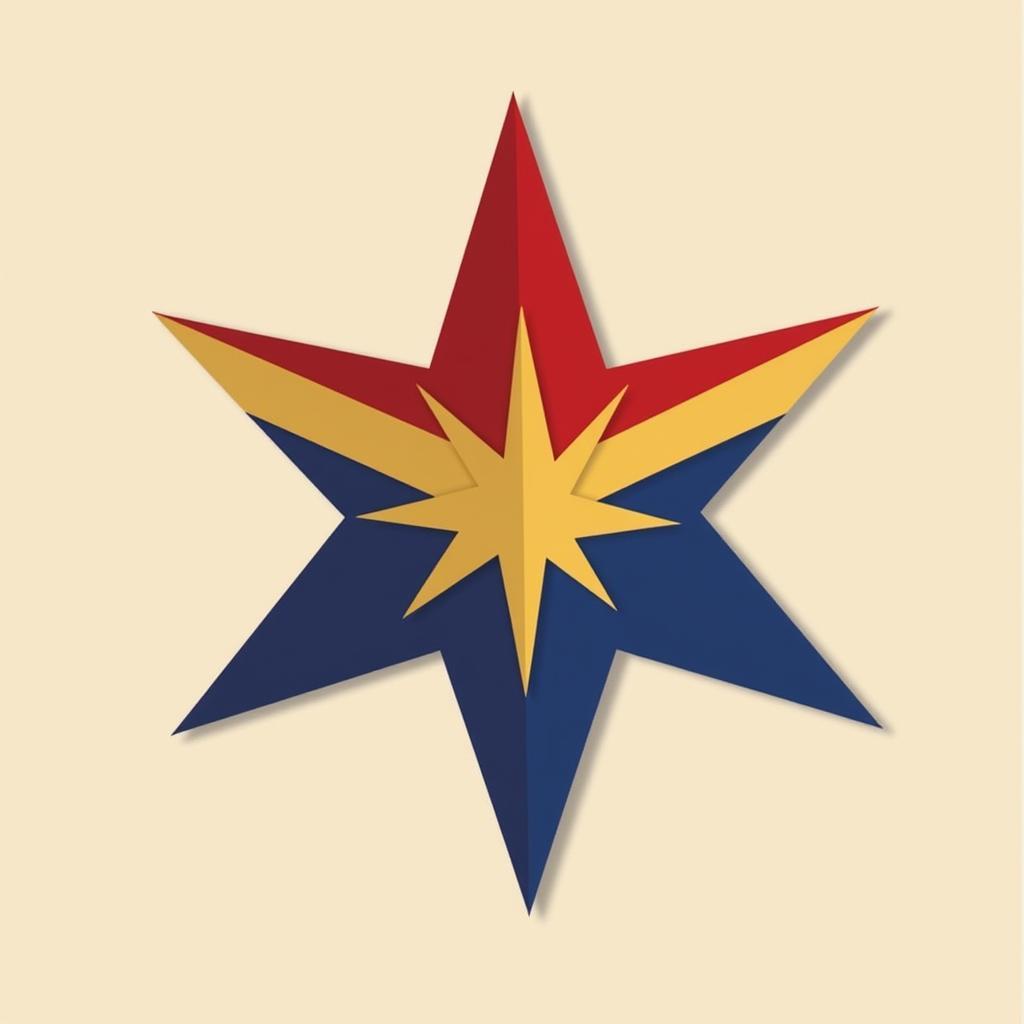 A minimalist representation of Captain Marvel, focusing on her symbol and colors.