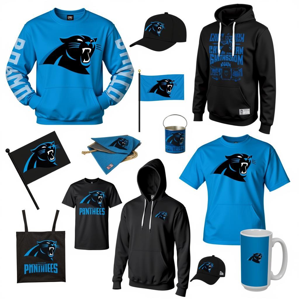 Various Carolina Panthers Merchandise Featuring the Team Logo