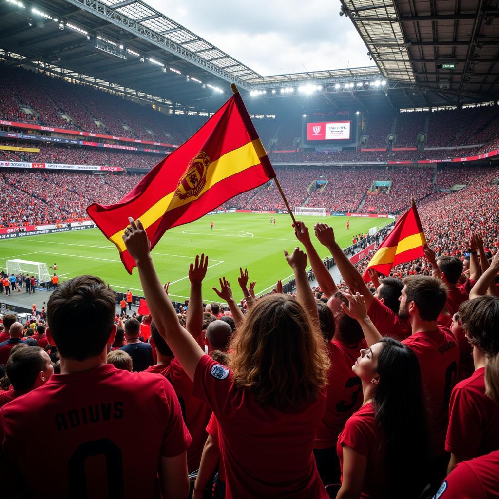 Celebrating Fans in a Football Stadium