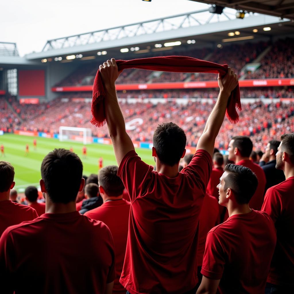 Liverpool fans celebrate a goal at Anfield