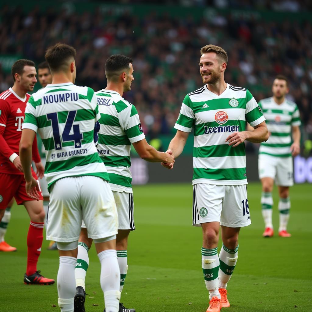 Celtic and Bayern Munich players shaking hands after the match