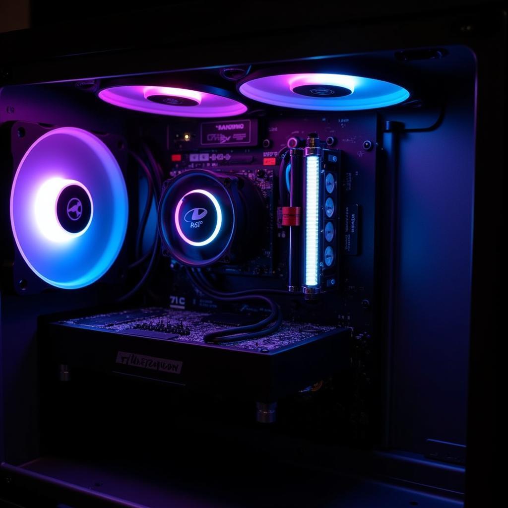 A Champion RGB fan illuminating the inside of a PC case, showcasing its visual impact on the overall system aesthetics.