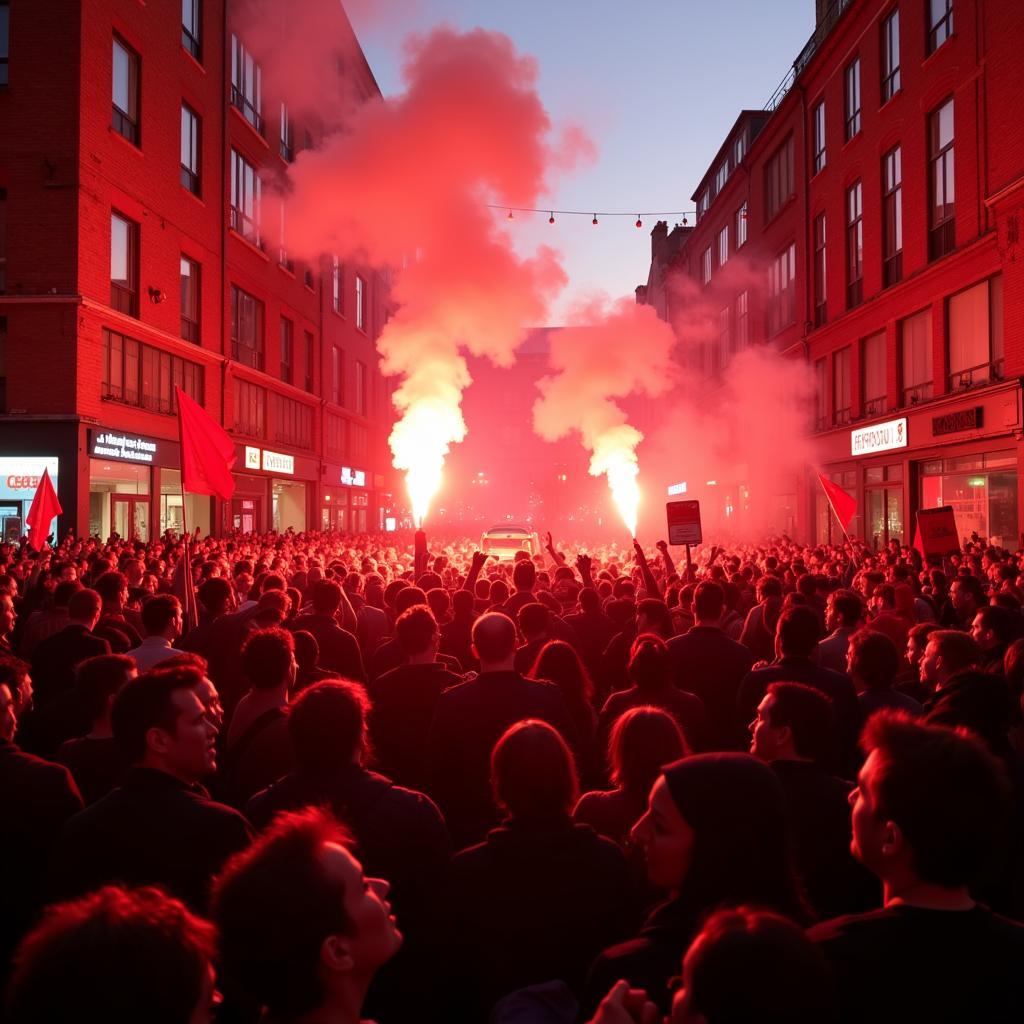 Liverpool Fans Celebrating a Champions League Victory in the City Centre