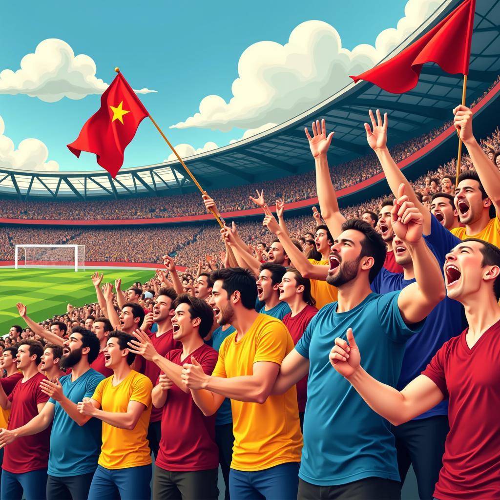 Cheering Football Fans Vector Illustration