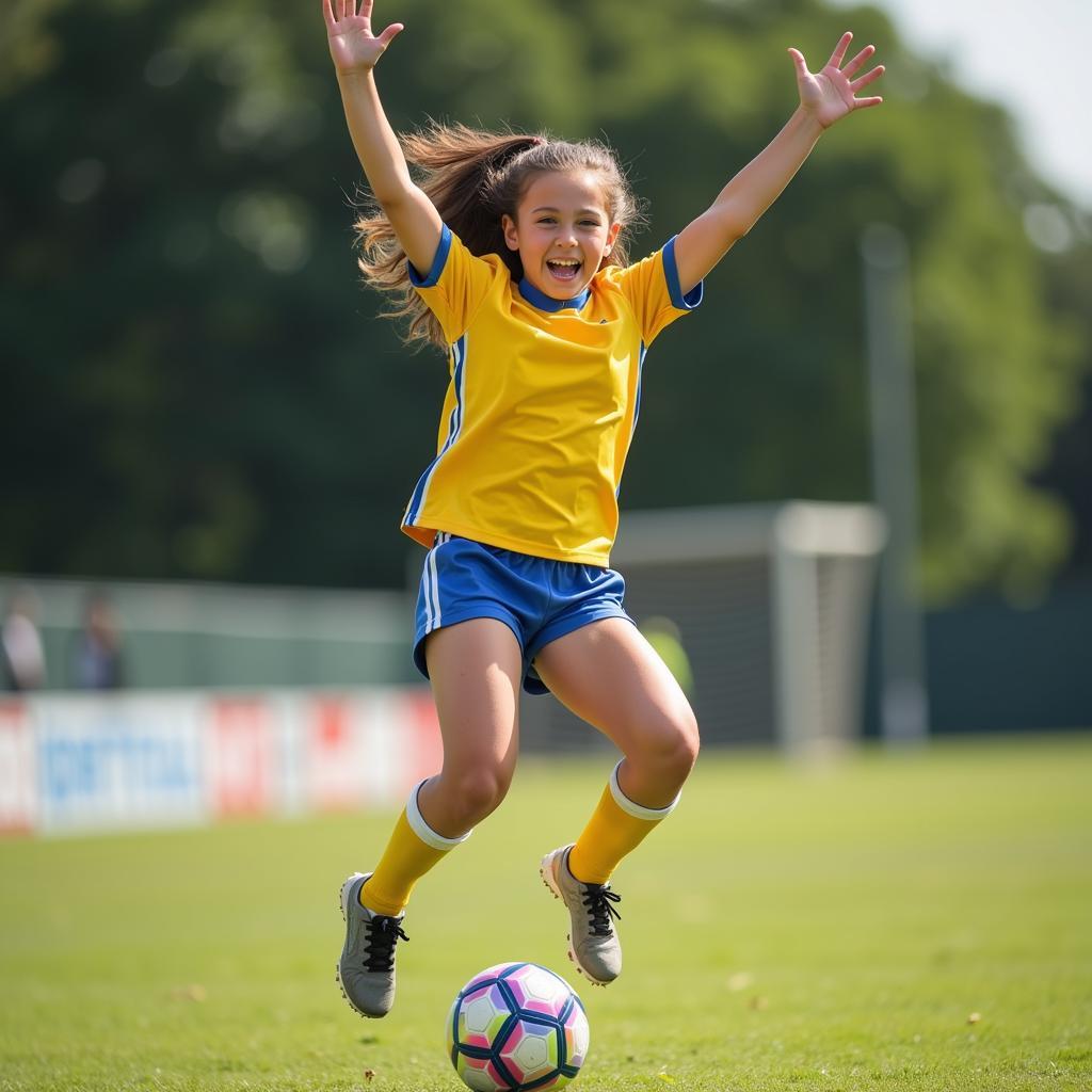 Cheering Soccer Girl Dynamic Action Shot in Studio