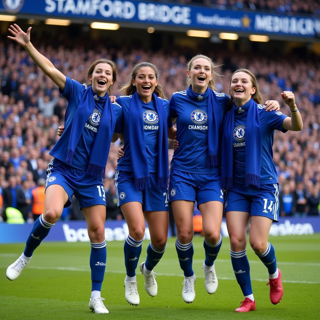 Chelsea fan girls celebrating a goal