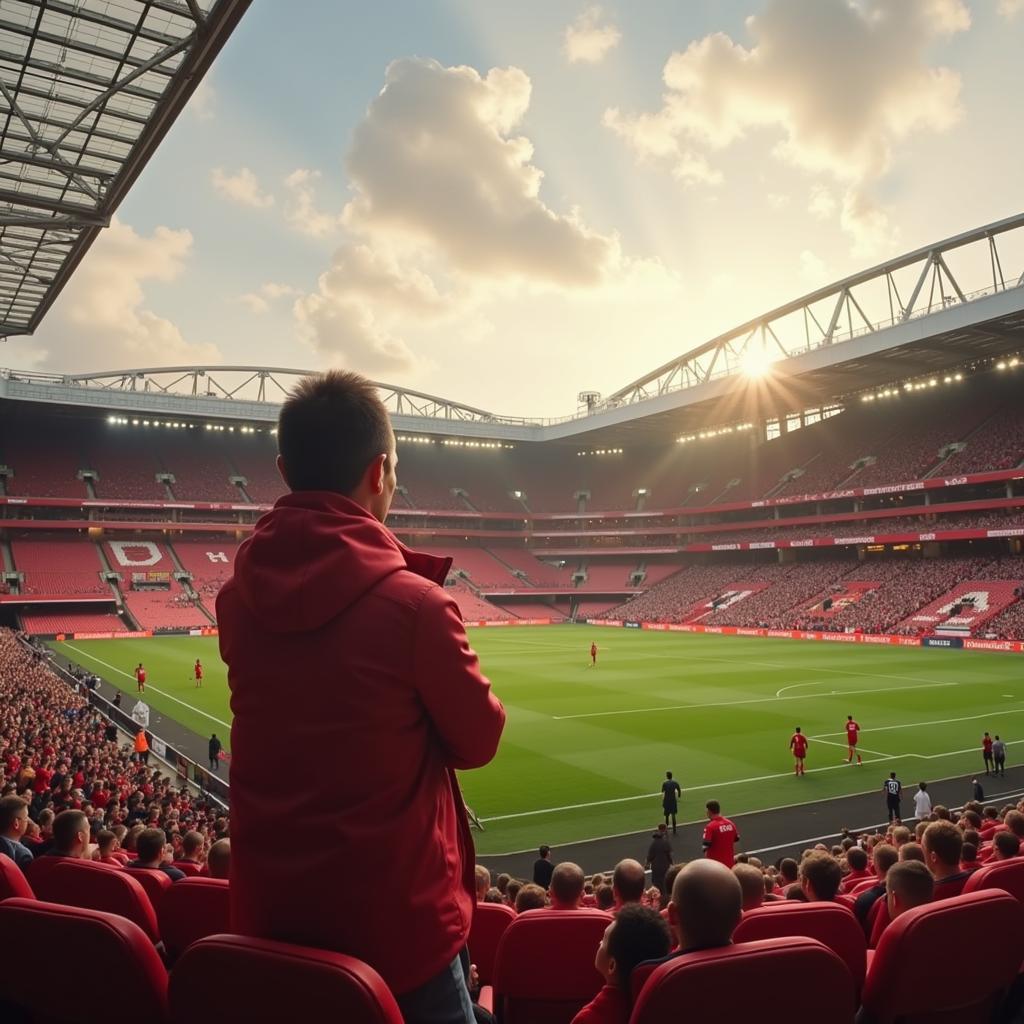 Chị Dậu with a Hopeful Expression Looking Towards Old Trafford