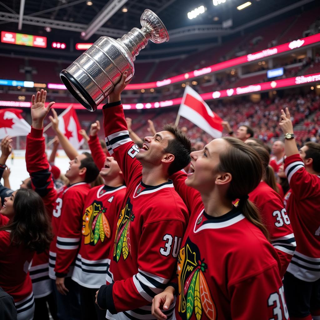 Chicago Blackhawks Fans Celebrating a Stanley Cup Victory