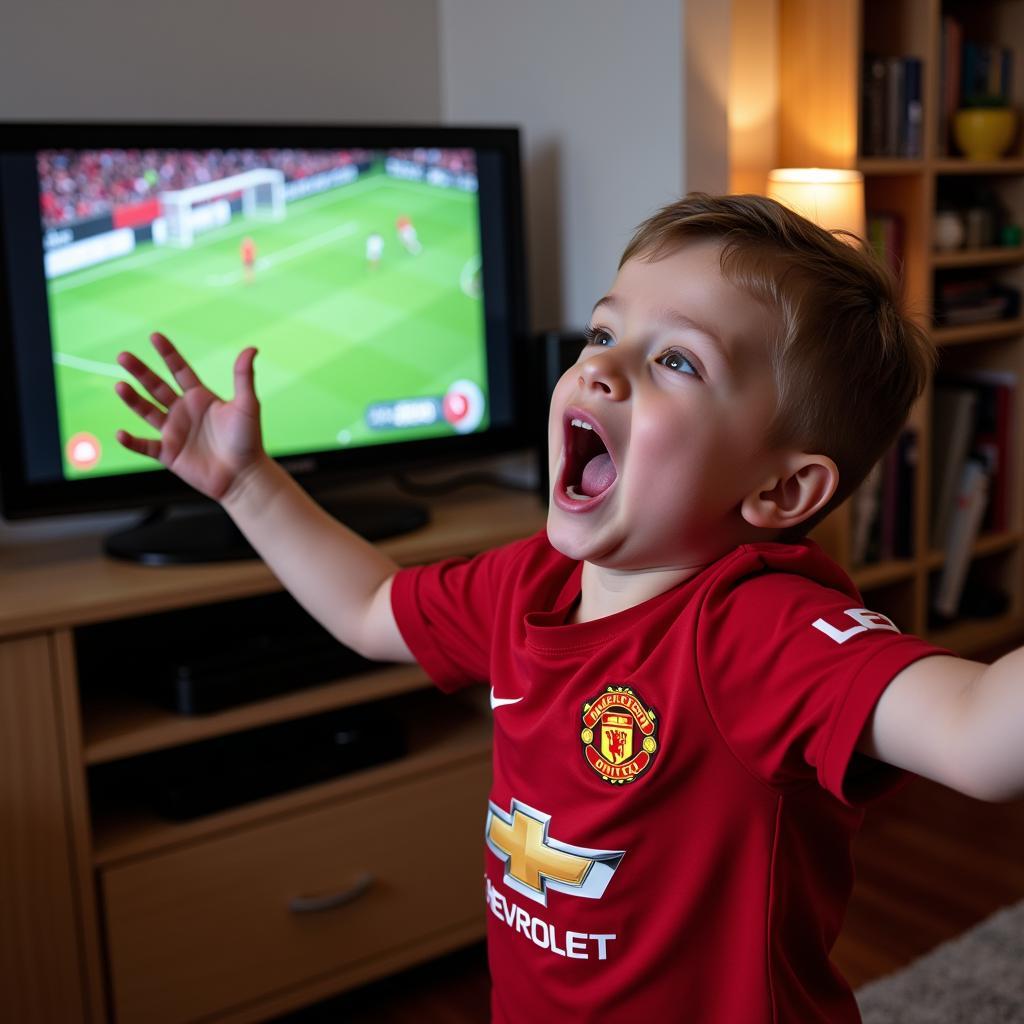 Child Celebrating an MU Goal Online with Friends