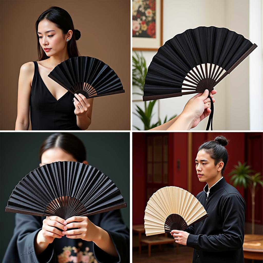 Chinese Black Hand Fan Modern Use