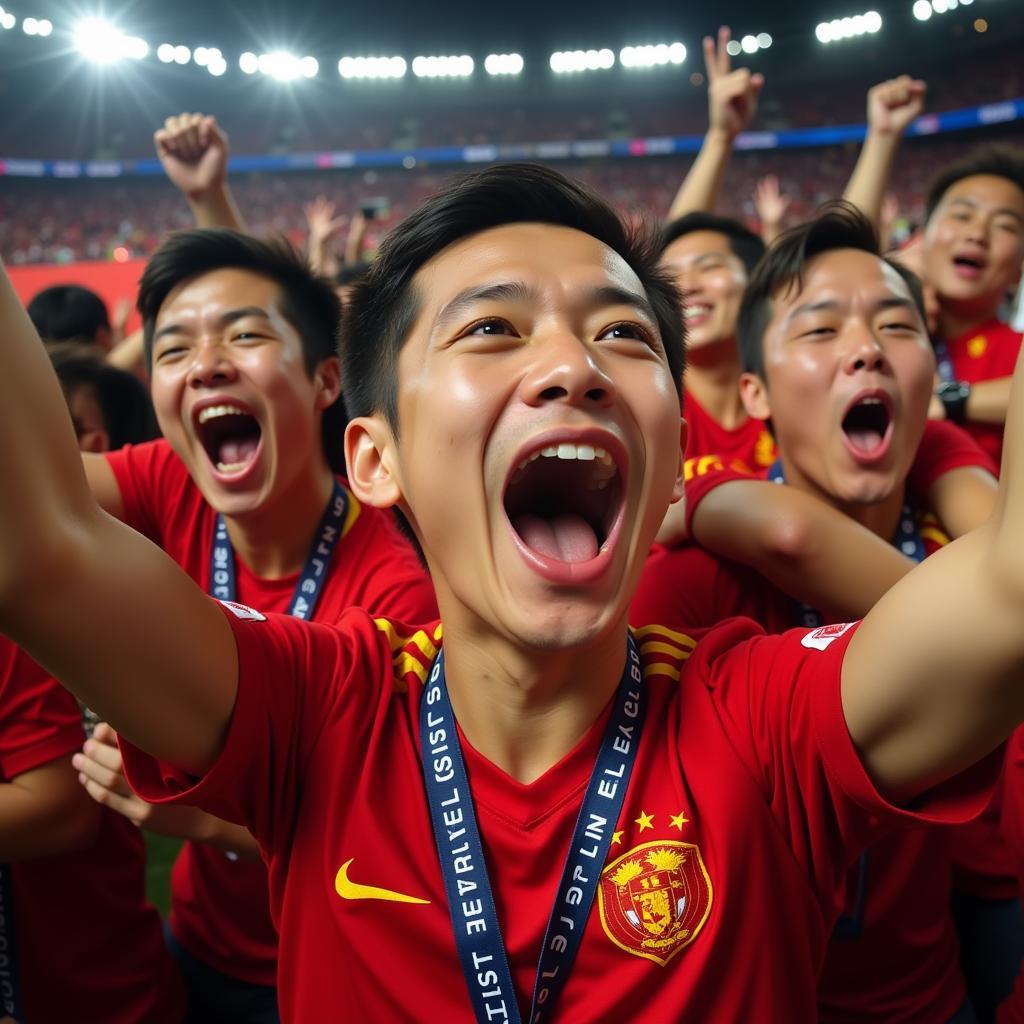 Chinese Fans Celebrating a Goal