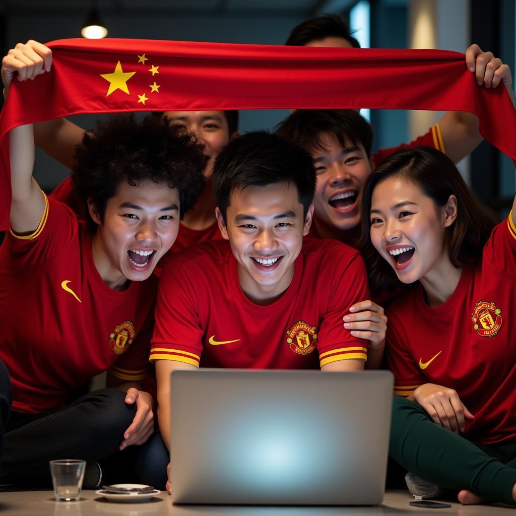 Chinese football fans watching a match online