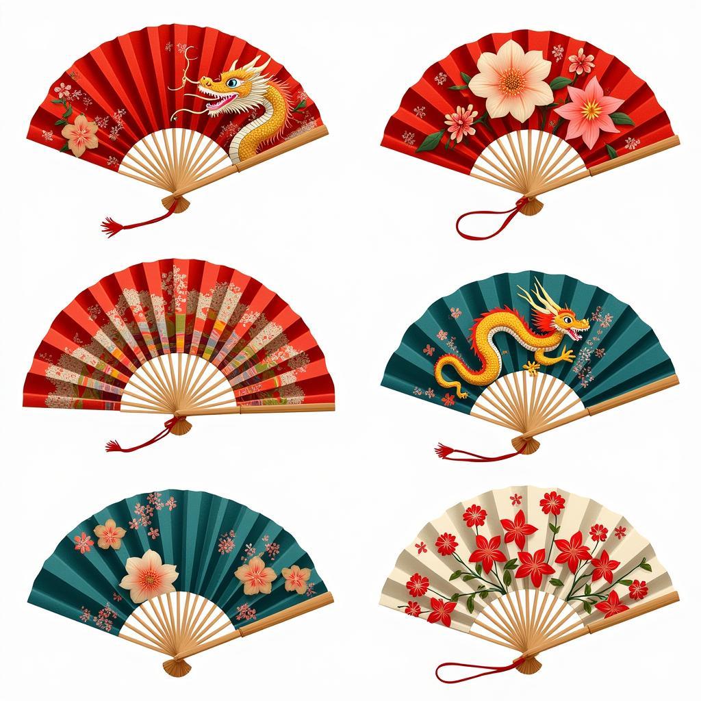 Various Chinese Paper Fan Vector Designs