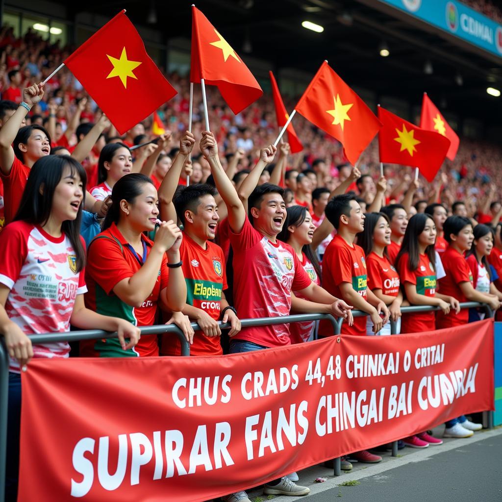 Chinghai fans enthusiastically cheering for their team in the stadium