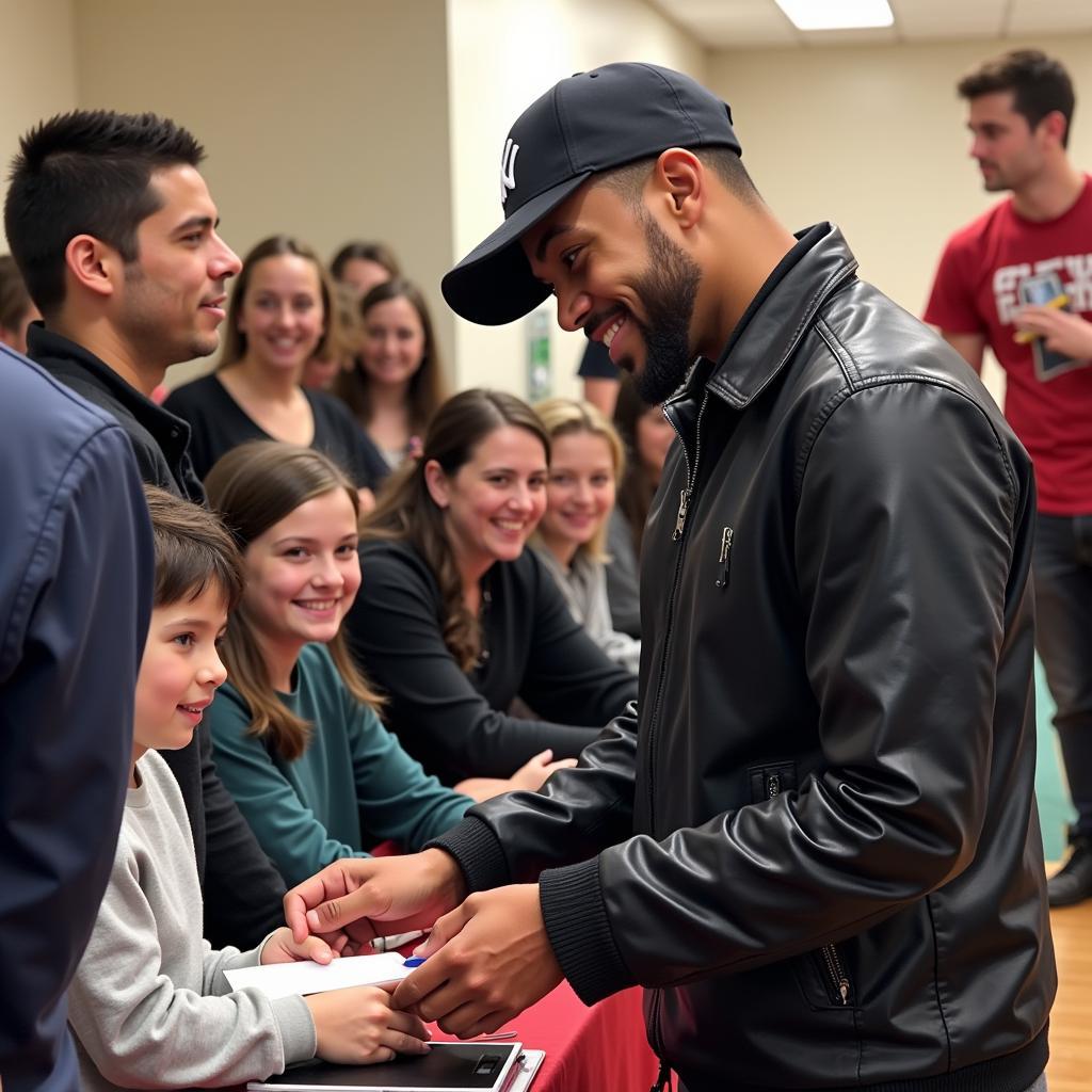 Chipu interacts with fans, signing autographs and posing for photos.